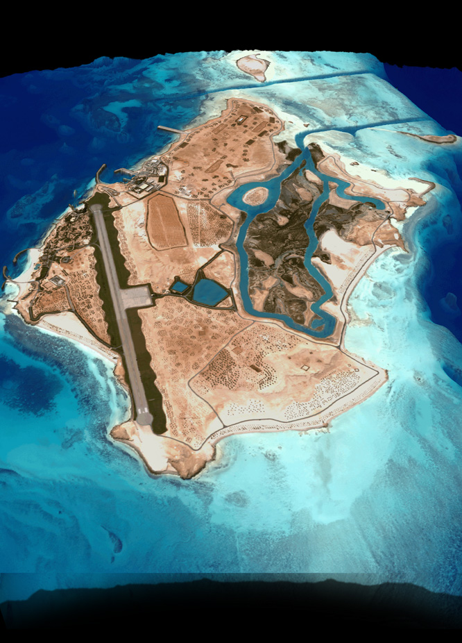 Seamless 3-D visualisation of Al Qaffay Island - a human modified island in the Arabian Gulf.