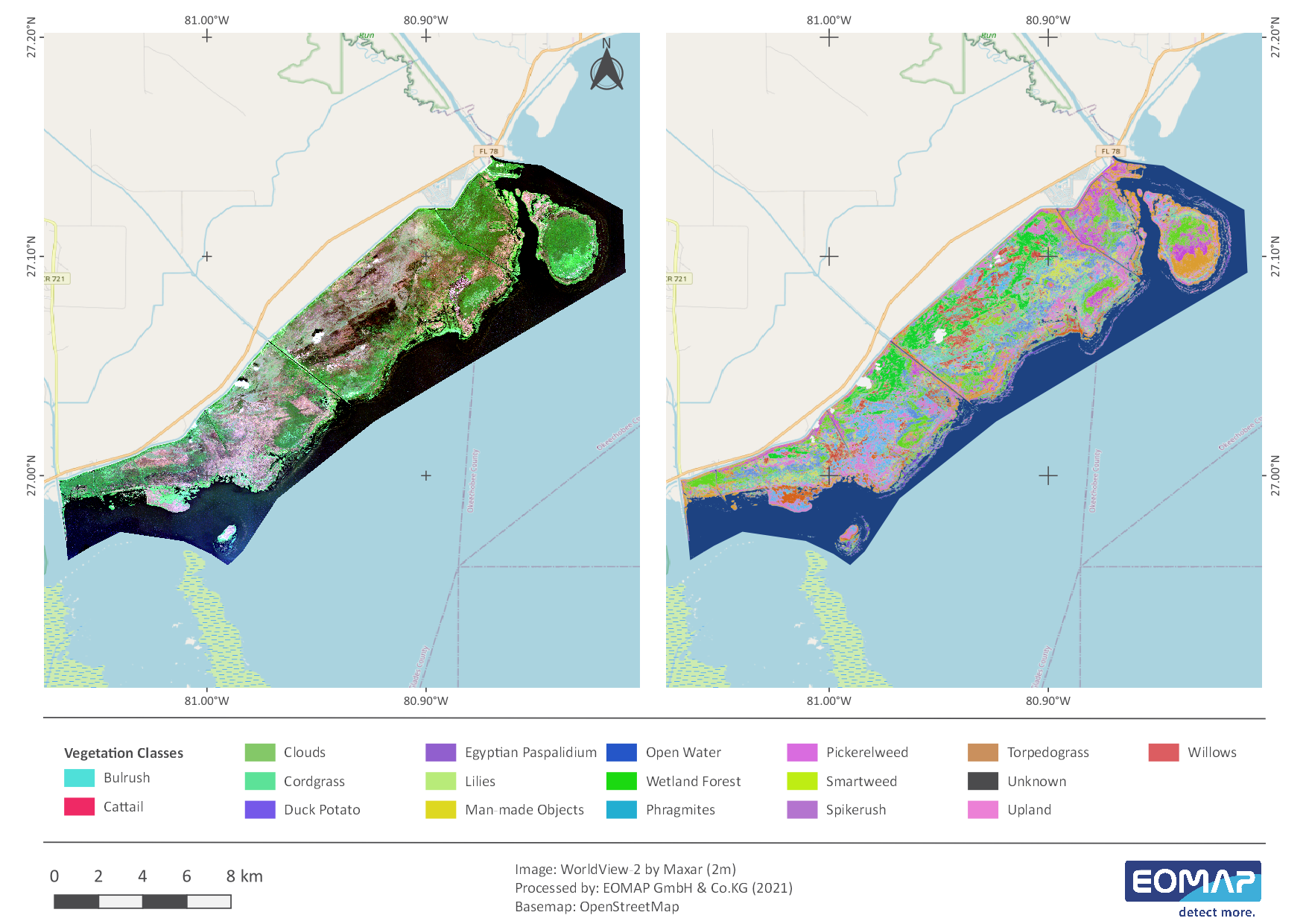 satellite mapping of Florida wetlands - showing more than 20 types of macrophytes