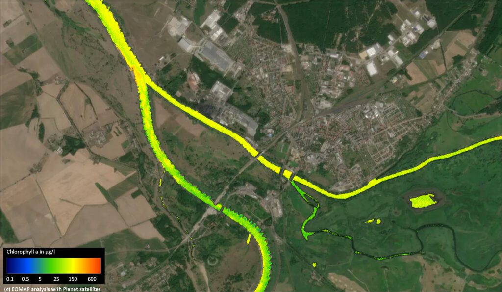 Satellite image of the Warthe influx into the Oder River