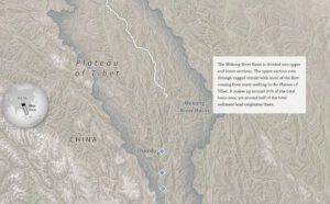 map of Mekong's source in the Plateau of Tibet