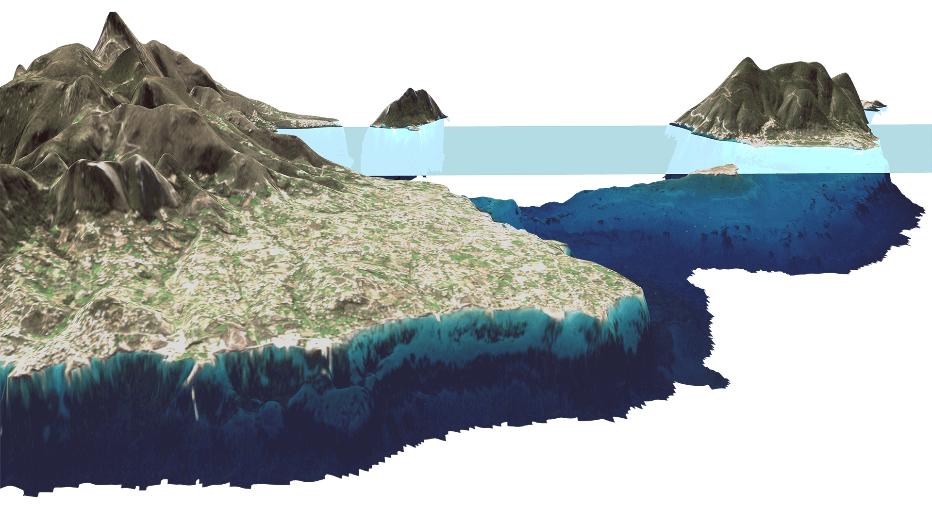 Digital Elevation Model of the coastline of Aegina south of Athens, Greece.