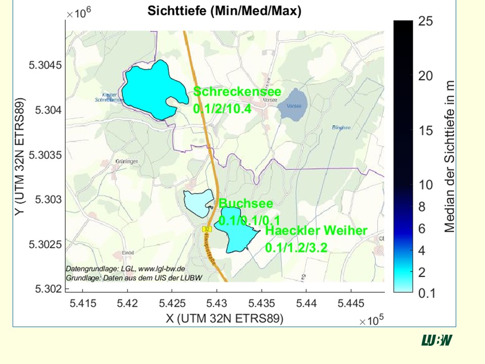 map of Schreckensee showing Secchi Disc Depth (SDD)