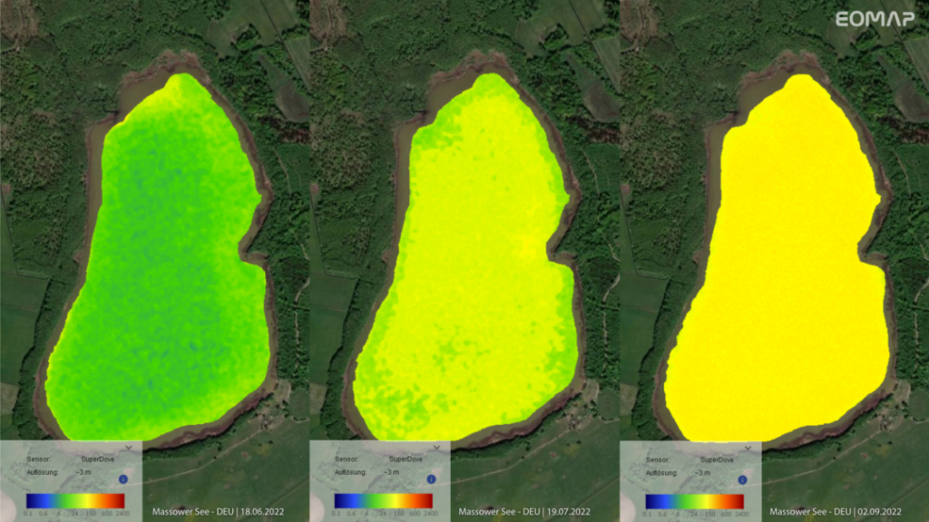 Massower See - Chlorophyll A on three days in Summer 2022